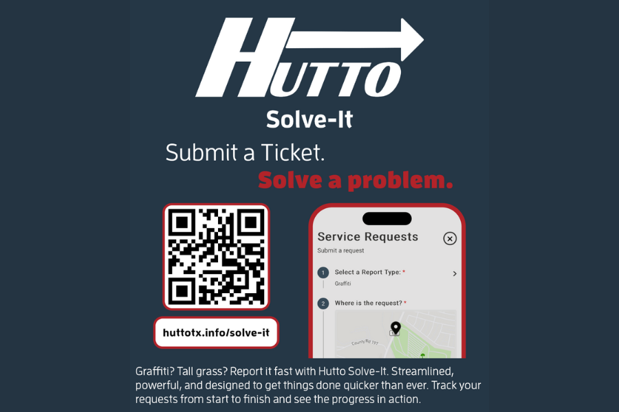 Hutto app flyer that helps residents know where to submit a service request in Hutto