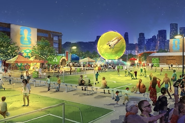 East Downtown will be transformed into the official FIFA Fan Festival site in 2026, which will include unique viewing experiences, concession areas, curated entertainment and youth soccer activations. (Rendering courtesy FIFA Fan Festival Houston)