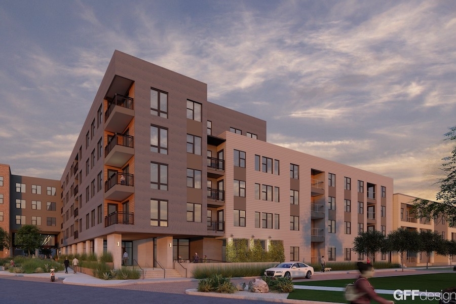 The first units in Flats at the Hatchery are expected to deliver in Q3 of 2027. (Rendering courtesy GFF Architects)