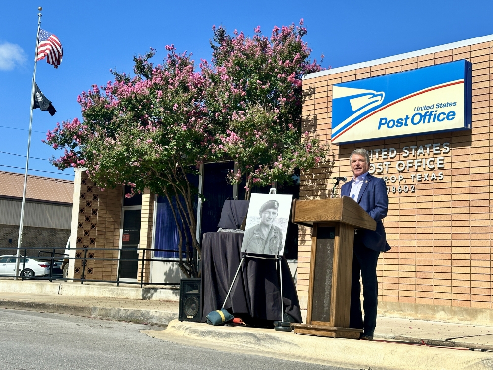U.S. Congressman Michael T. McCaul introduced the House version of the bill in August 2023 to designate the facility as the Sergeant Major Billy D. Waugh Post Office. (Amanda Cutshall/Community Impact)