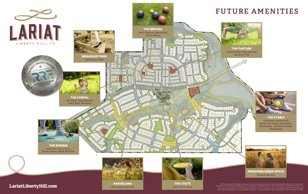 Amenity map for family-friendly neighborhood with new construction homes in Liberty Hill