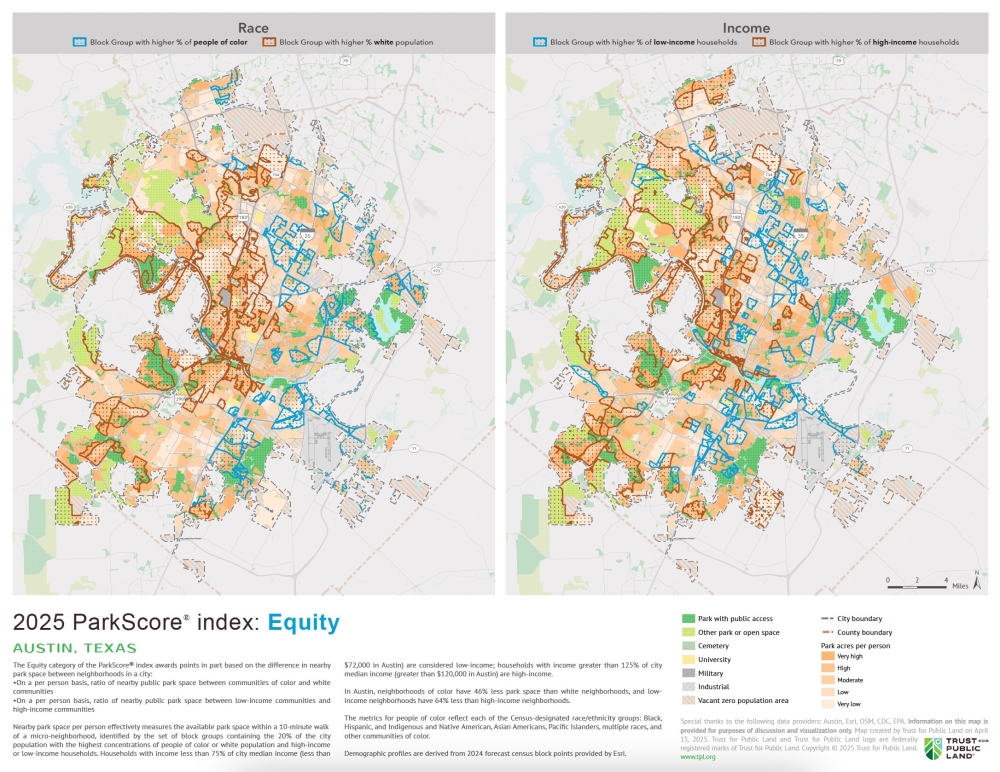 Trust for Public Land grades Austin's park equity, or the distribution of green space between neighborhoods based on income and race, at a lower score of 42 out of 100. (Courtesy city of Austin)