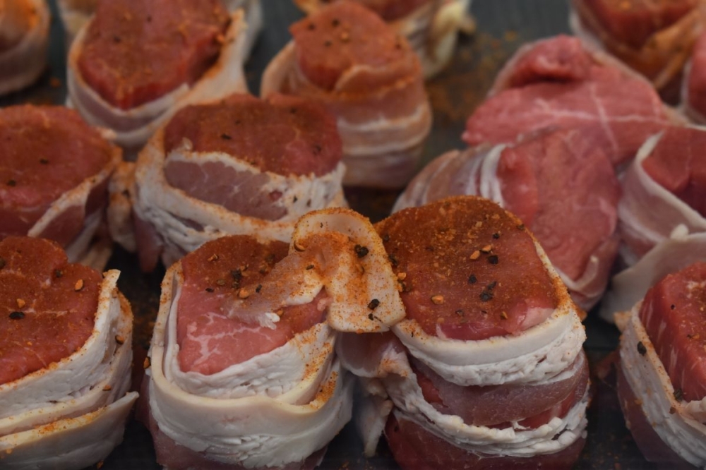 Bacon-wrapped teres majors ($12.99 per pound) is another item the meat market offers customers. (Julianna Washburn/Community Impact)