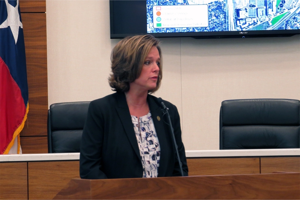Texas Representative Ann Johnson addresses the city of Bellaire on the Cypress Ditch Improvement Project. (Kevin Vu/Community Impact Newspaper)