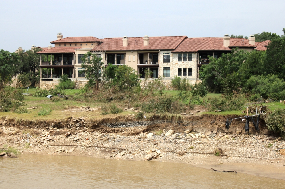 Two Rivers Apartments is between the north and south forks of the San Gabriel River in Georgetown. Reports show the water along the river rose to about 36 feet on July 5. (Anna Maness/Community Impact)