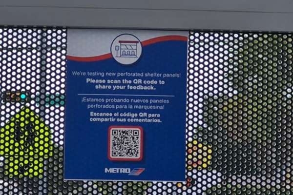 The perforated panels will have tiny holes throughout to allow more airflow while still providing coverage for the bus shelter. (Courtesy METRO)