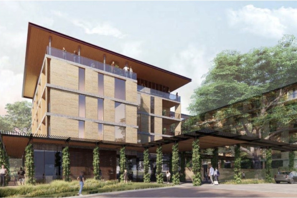 The proposed 'Project Cat Tree' hotel would be built on Texas State University property near downtown San Marcos and include a restaurant and bar, meeting space, and an event lawn with an amphitheater. (Courtesy San Marcos city council regular agenda documents)