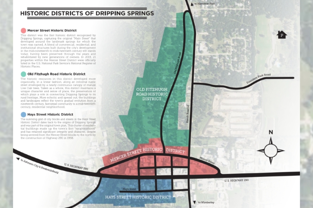 Map of Dripping Springs historic districts which will be subject to firework ban regulations. (Courtesy city of Dripping Springs)