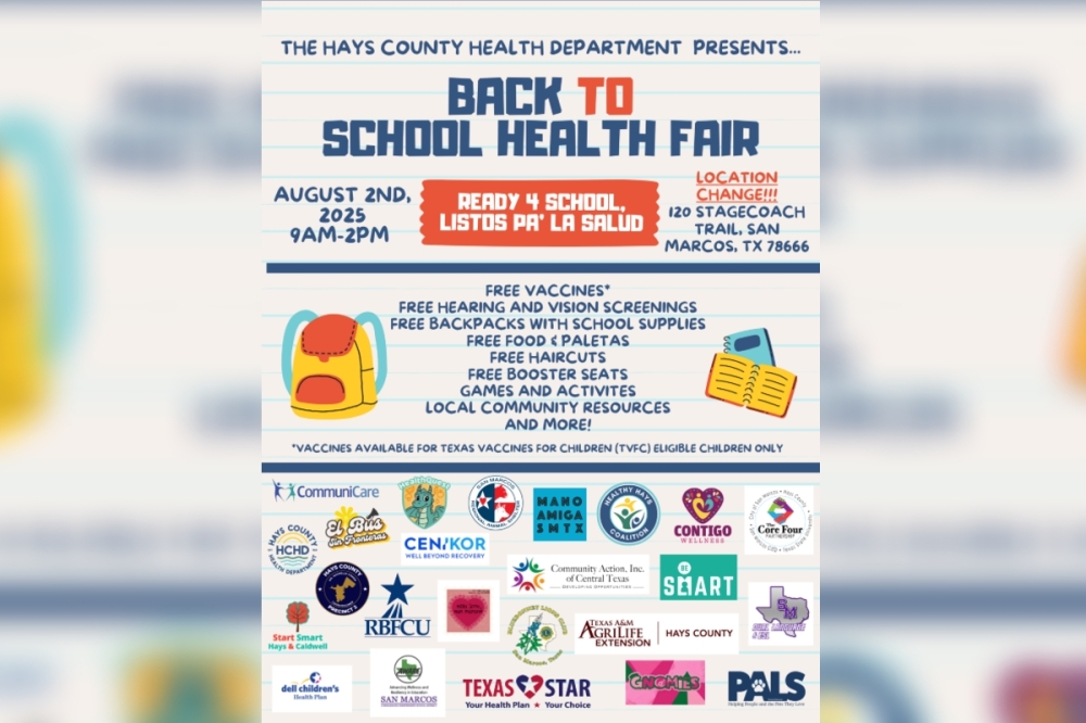 Hays County Health Department's 3rd Annual Back-to-School Health Fair flyer in English. (Courtesy Hays County Health Department/Hays County)