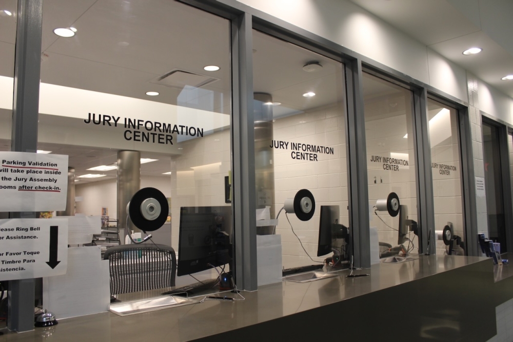 The Jury Assembly Plaza was created after the COVID-19 pandemic where jurors can access free parking, coffee and seating. (Melissa Enaje/Community Impact)