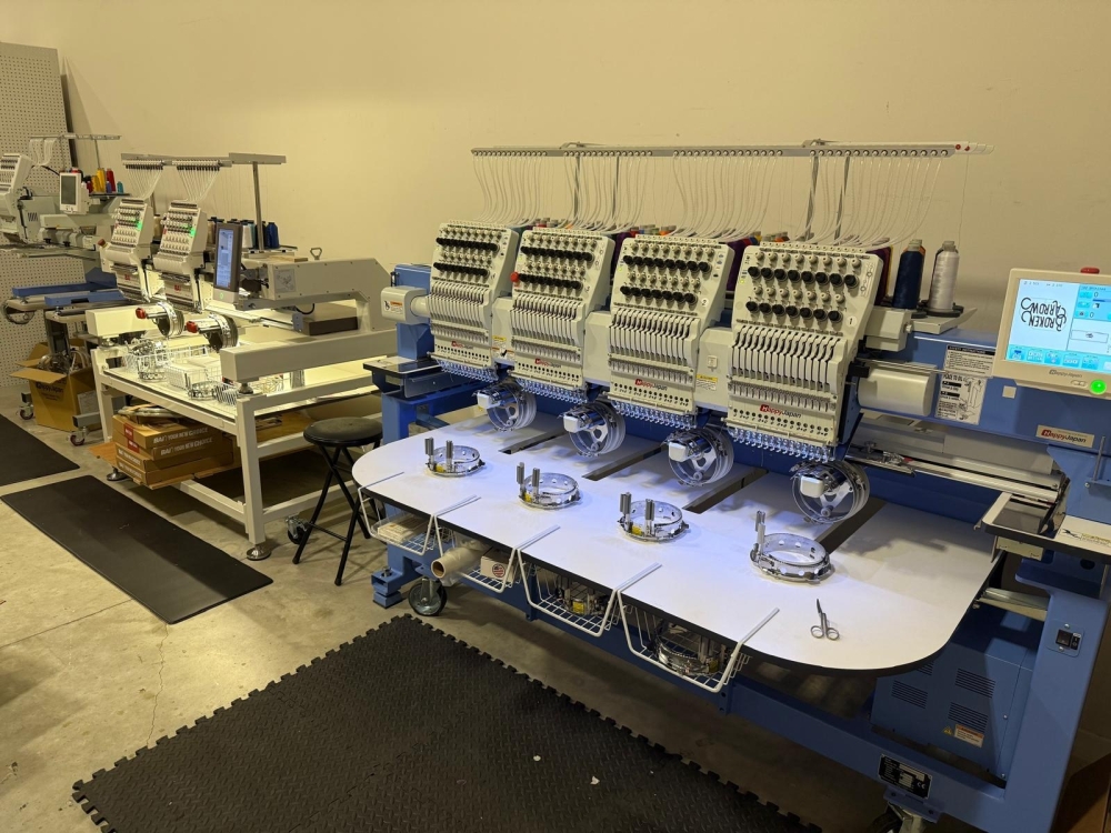 Machines at custom apparel shop Austin