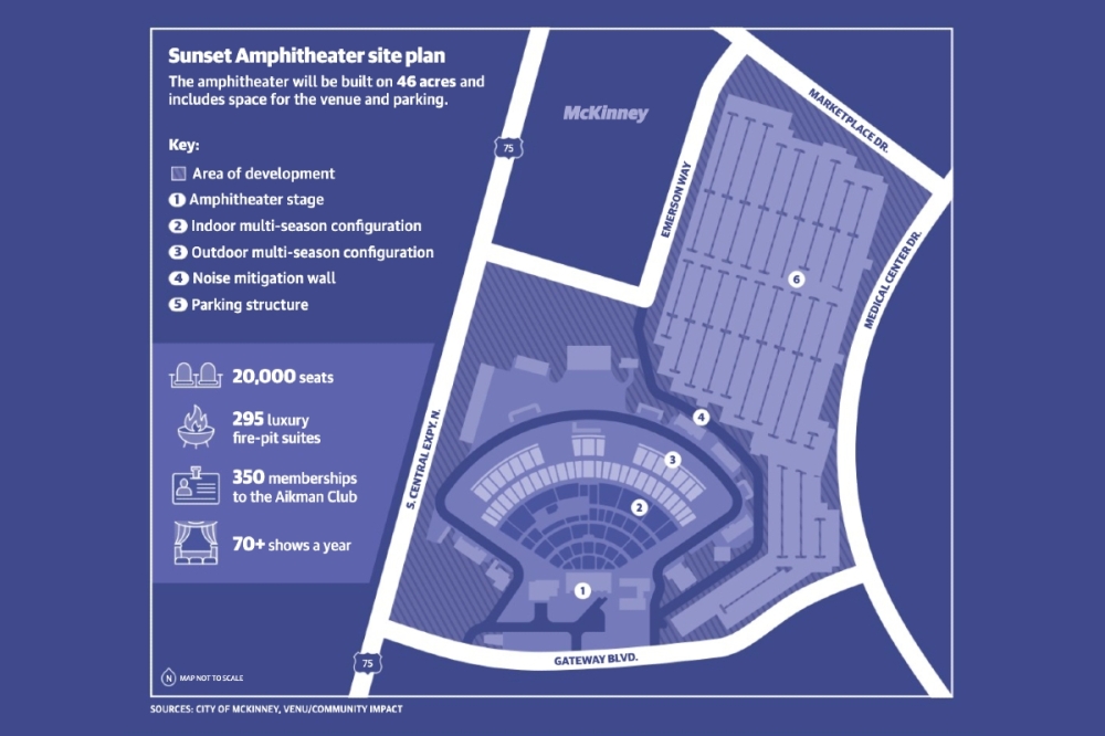 The Sunset Amphitheater's site plan. (Source: city of McKinney, Venu/Community Impact)