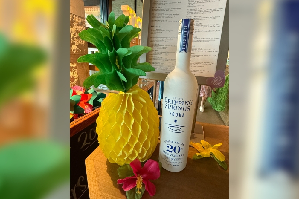 Dripping Springs Distilling is celebrating 20 years with a special edition vodka bottle to mark their beginning in 2005. (Judy LeBas/Community Impact)