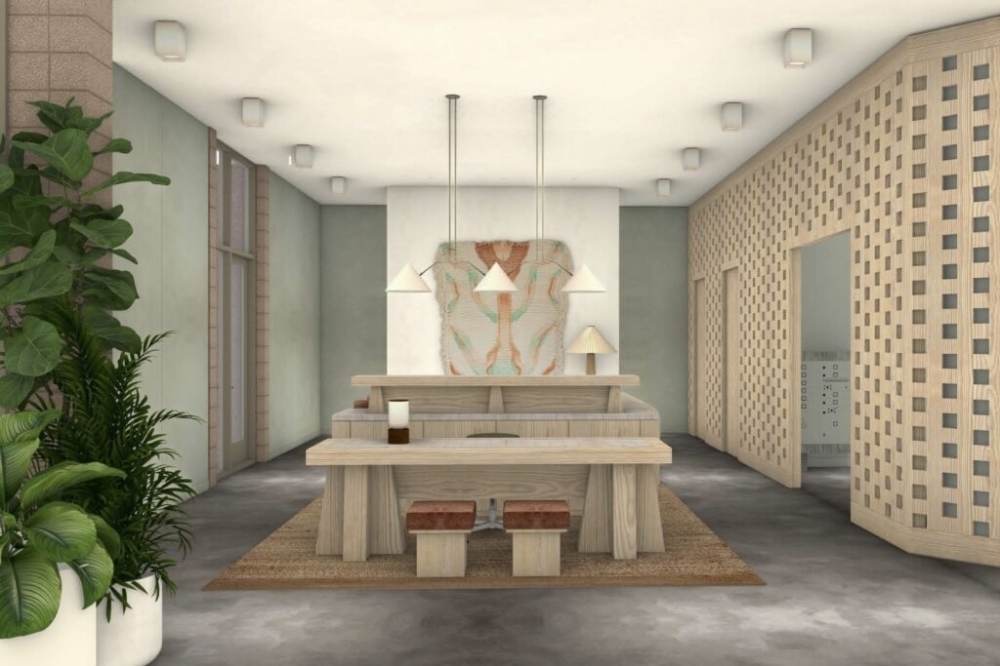 Farouki Farouki, an architecture firm in New Orleans, created the interior design of the building, which is described as having a layered sensibility —warm, tactile and attuned to daily rituals. (Rendering courtesy Radom Capital)
