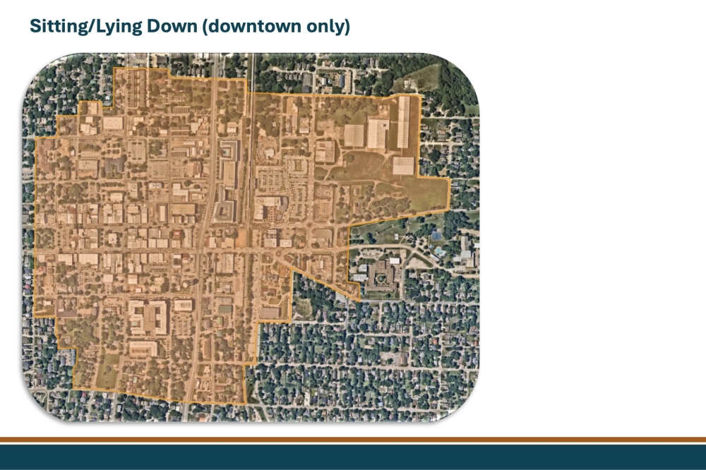 One ordinance would prohibit sitting or lying down in the public right of way in the downtown area. (Screenshot courtesy city of McKinney)