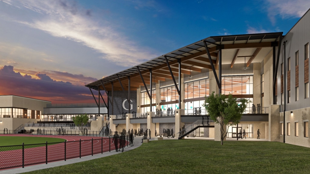GISD will build the 530,000-square-foot High School No. 4 building near its athletic field and track. (Rendering courtesy Georgetown ISD)