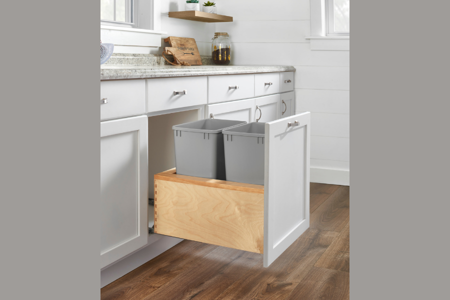 Under cabinet drawer with trash cans