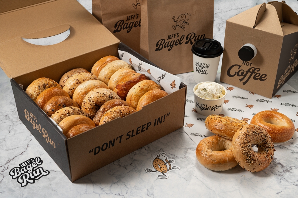 Jeff's Bagel Run offers multiple catering options, including bagel boxes, lox platters, hot coffee and cream cheese tubs. (Courtesy Jeff's Bagel Run)