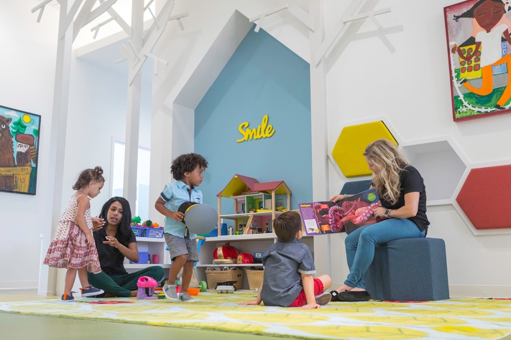 Children learn in a classroom