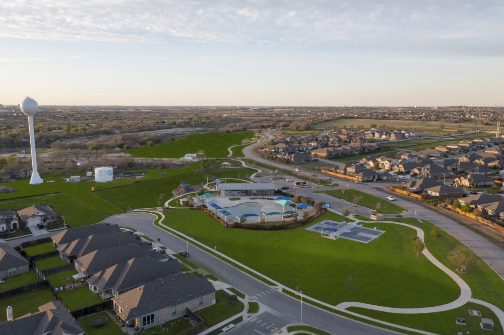 Drone photo of master-planned community Crosswinds in Kyle