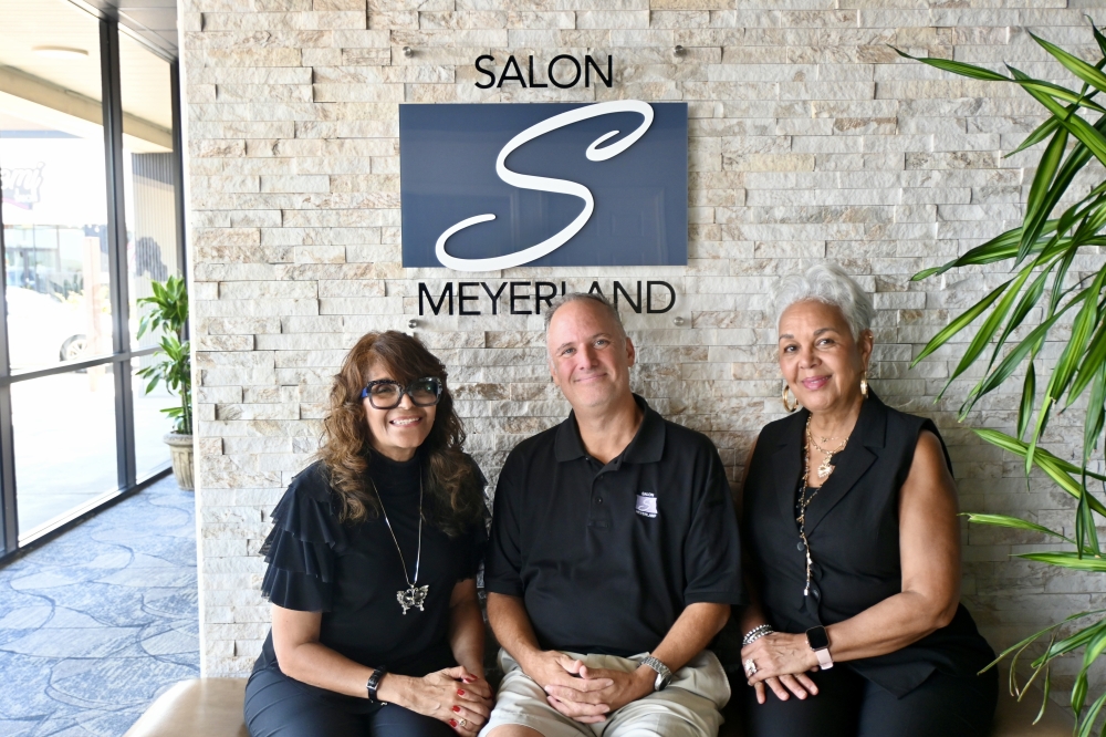 Bonner Brinson with the two salon managers, Melanie Berry and Janette Cosley. (Roo Moody/Community Impact)