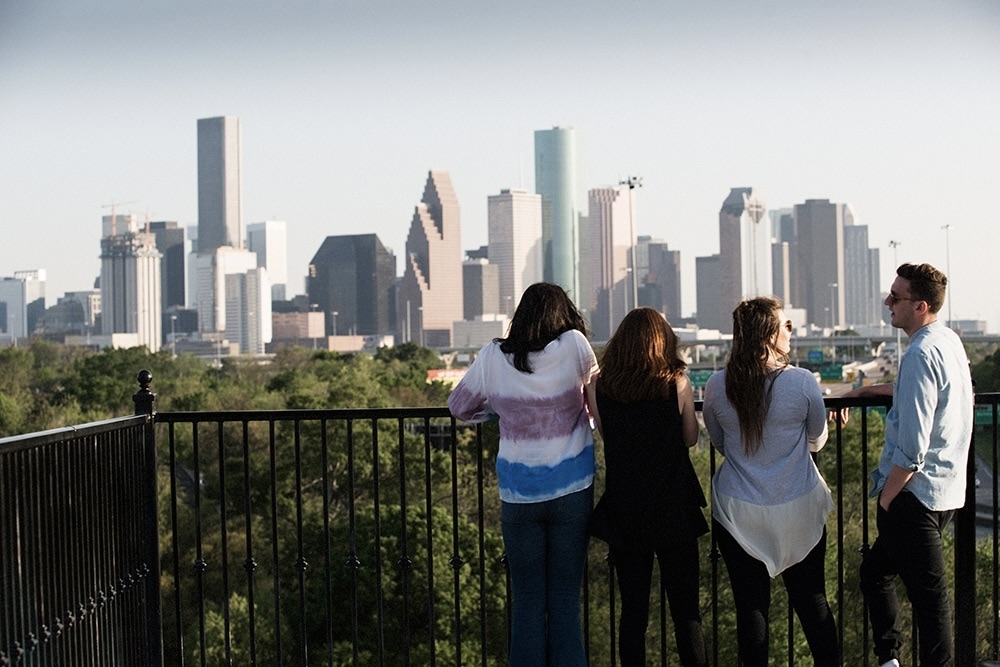 The tower's outdoor patio offers panoramic views of Downtown Houston. (Courtesy The Raven Tower)