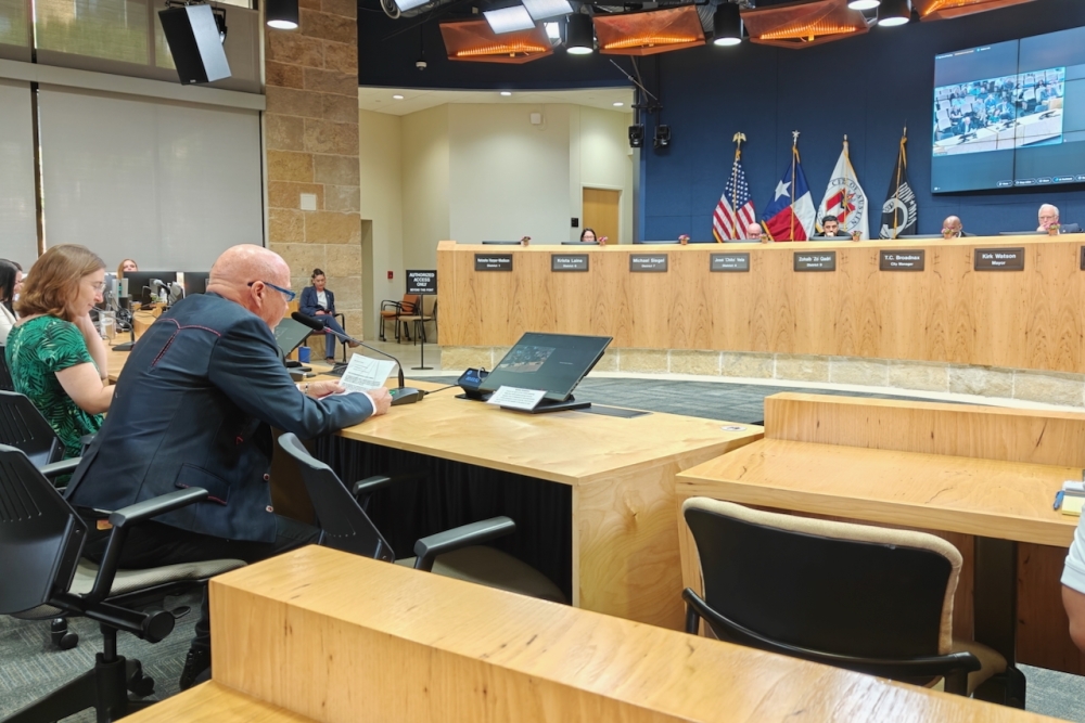 Van Wilks testified to City Council about the park renaming Oct. 9. (Ben Thompson/Community Impact)