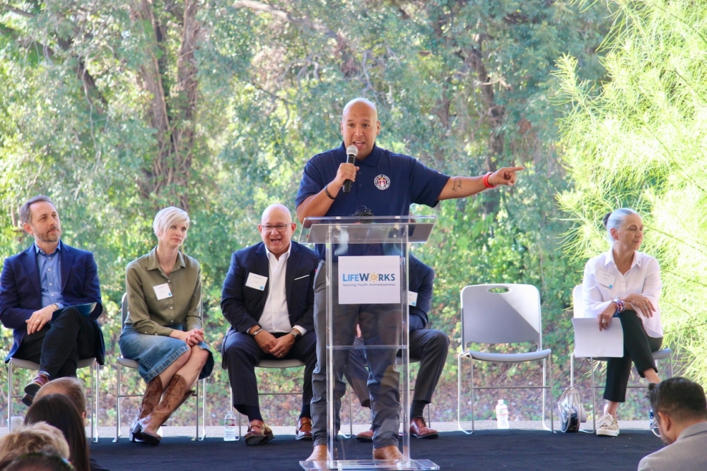 District 3 council member José Velásquez addressed the housing development's future impact on East Austin. (Ben Thompson/Community Impact)