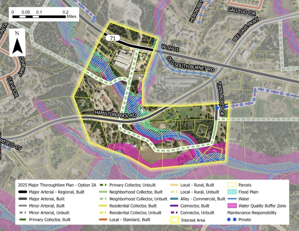 Option 2A follows the eastern boundary of the Travis County Parks Office. (Courtesy city of Bee Cave)