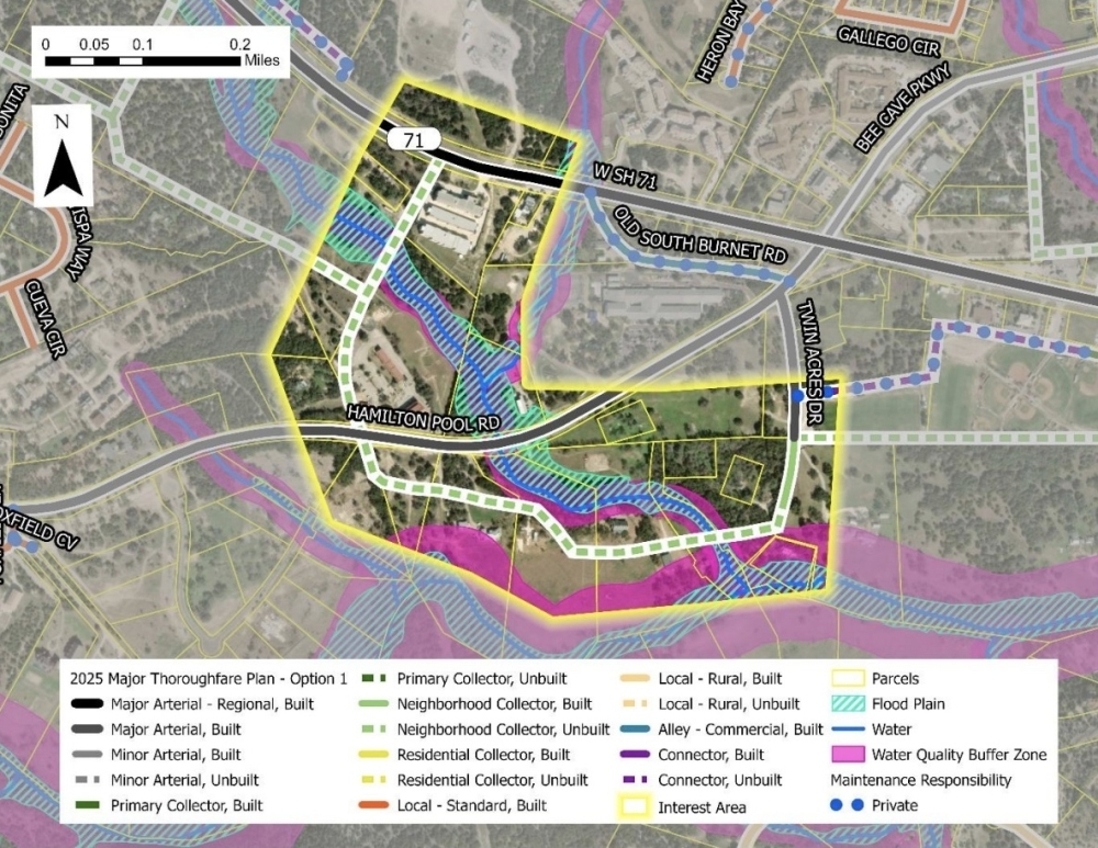 Option 1 minimizes the number of new intersections along Hamilton Pool Road. (Courtesy city of Bee Cave)