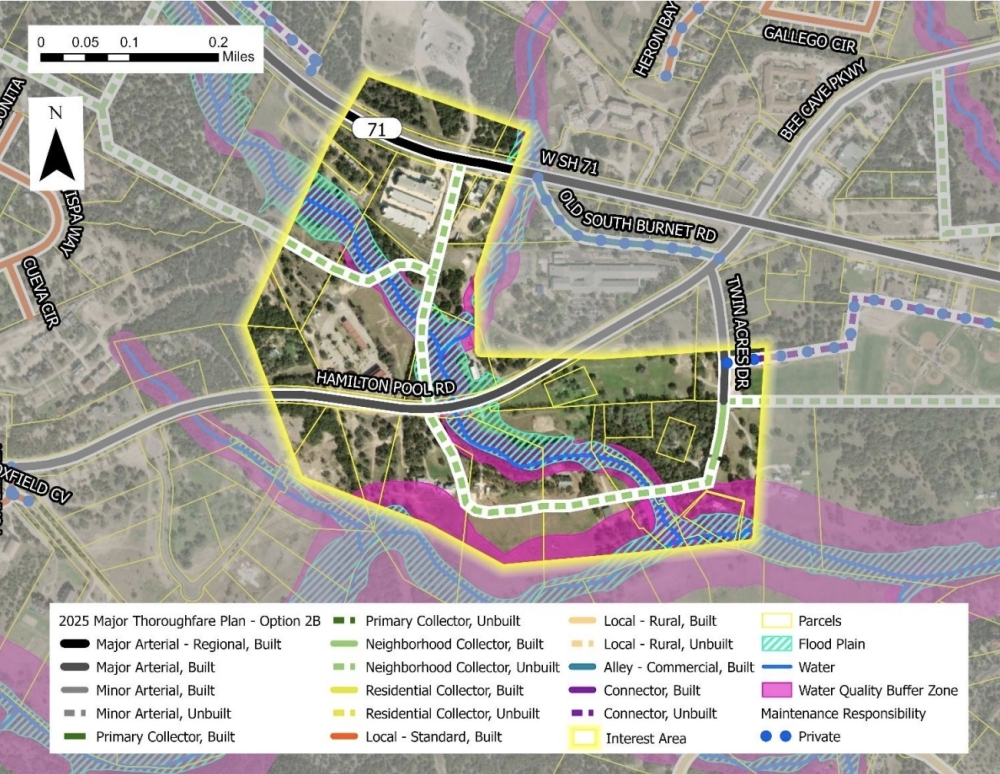 Option 2B moves the intersection to align with an existing private driveway. (Courtesy city of Bee Cave)