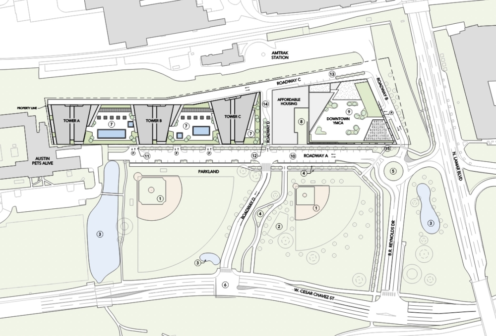 The TownLake YMCA redevelopment will include a new facility, affordable apartment complex and three residential towers. (Courtesy city of Austin)