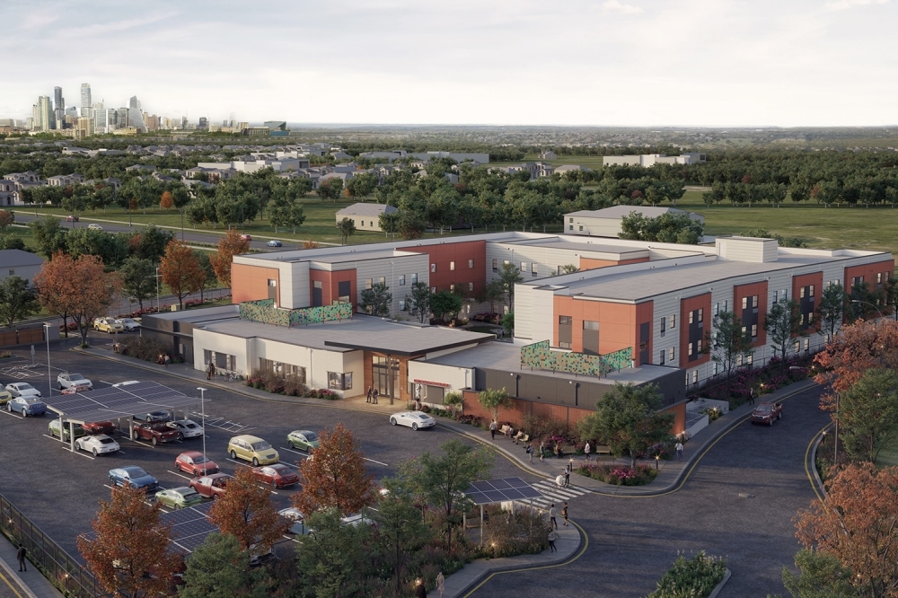 Burleson Studios will include more than 100 low-income apartments aimed at tenants exiting homelessness next to a new Community First Village development. (Courtesy Foundation Communities)