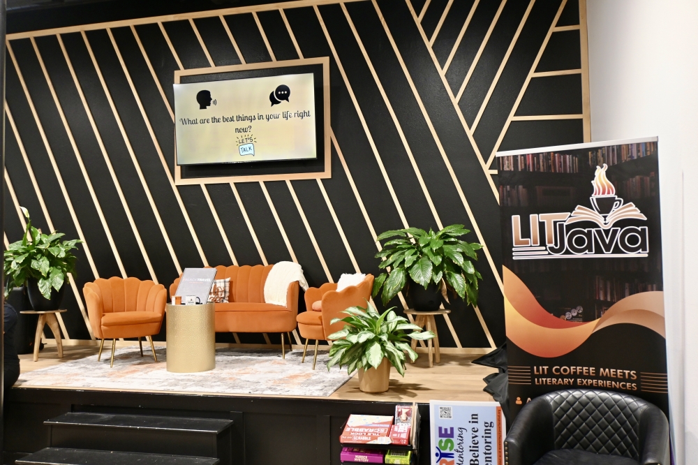 The bookstore has a stage that can be used for open mic nights and local author spotlights. (Roo Moody/Community Impact)