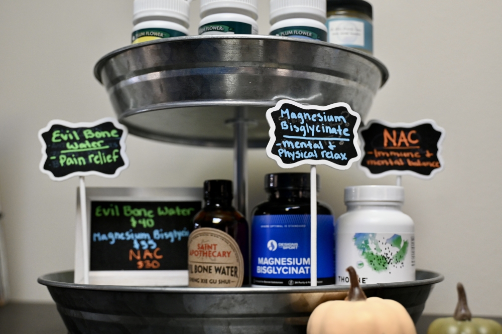 Bilak sells supplements and handmade creams at her practice. (Roo Moody/Community Impact)