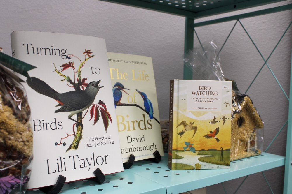 The bookshop leans into its name by selling bird-related books and locally-made birdhouses. (Dacia Garcia/Community Impact)