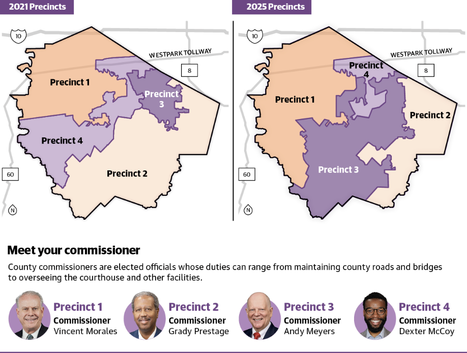 The new precincts add developable land to three commissioner precincts. (Fort Bend County/Community Impact)