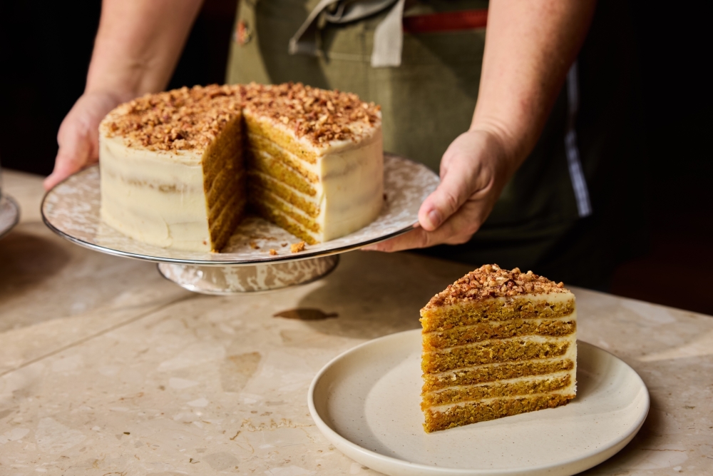 One menu item which has stayed the same since the restaurant's opening is the Carrot Cake which has remained the original recipe. (Courtesy Carpenters Hall)