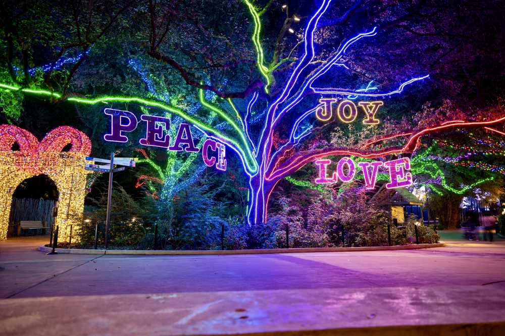 The Houston Zoo Lights feature trees wrapped with winter lights. (Courtesy Houston Zoo Lights)