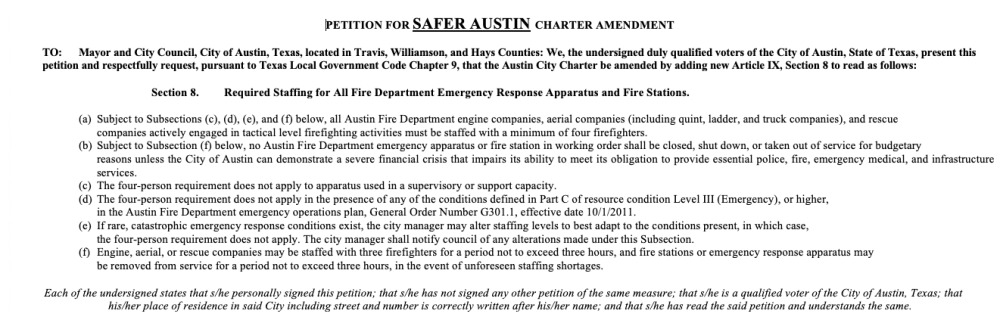The Austin Firefighters Association launched a petition campaign this fall for a city charter amendment to cement four-person fire engine staffing. (Courtesy Austin Firefighters Association)