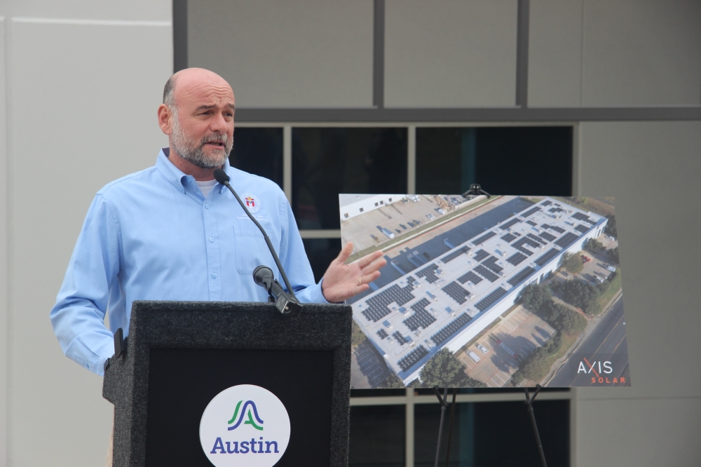 Council member Chito Vela spoke about Austin's support for solar infrastructure. (Ben Thompson/Community Impact)