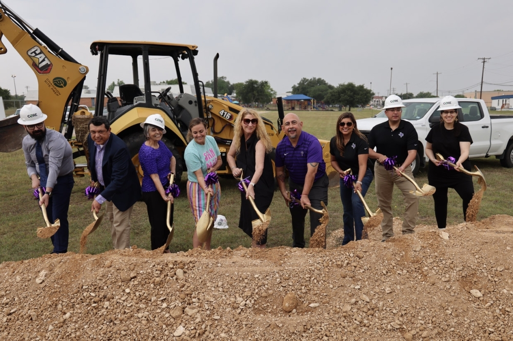 San Marcos CISD trustees, the superintendent staff and other construction officials held a groundbreaking ceremony May 15 to kick off the 2023 bond project for a new Mendez Elementary campus building. (Courtesy San Marcos CISD)