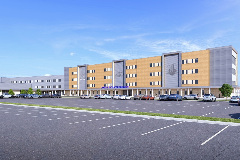 High school No. 4’s Career and Technical Education facility would be funded through Proposition A. (Rendering courtesy Hays CISD)