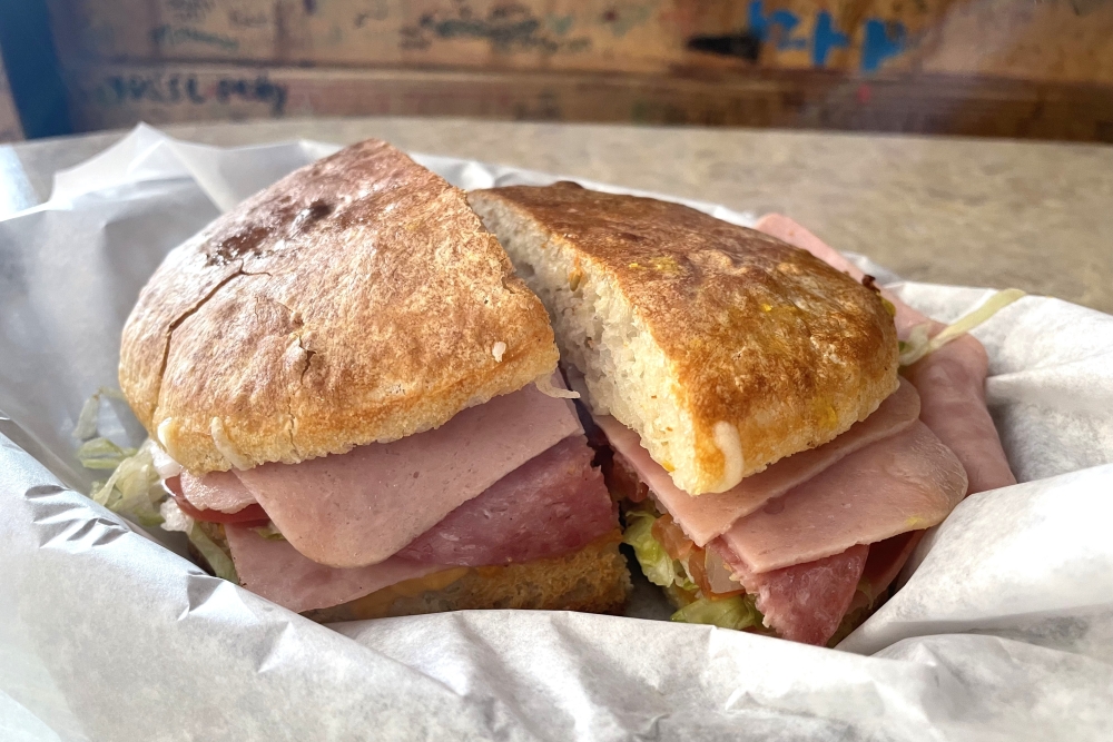 The Salvation ($6.20 for a small) features spiced ham, salami, cheddar, Parmesan and mozzarella.