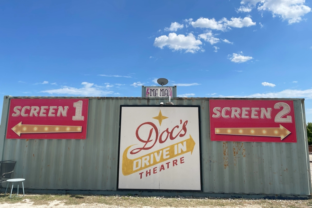 Doc's Drive-In Theatre has two outdoor screens. Their first showing is always a family-friendly movie. (Sienna Wight/Community Impact)