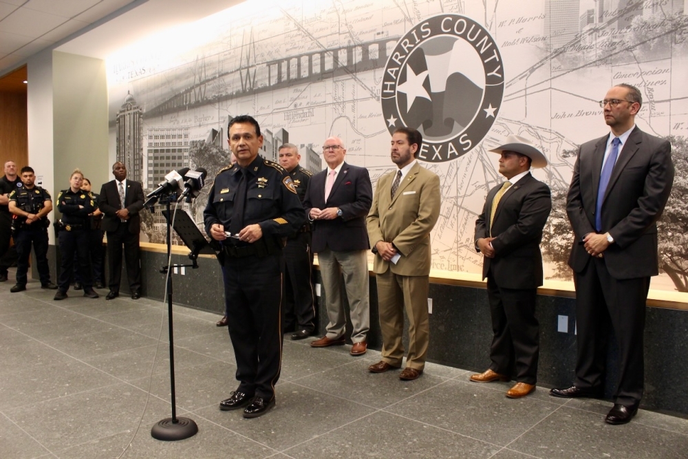 Harris County commissioners adopted the $2.76 billion fiscal year 2025-26 general fund budget Sept. 24 that prioritizes pay parity and public safety initiatives, including law enforcement salary raises. Harris County Sheriff Ed Gonzalez, center, said the investment prevents what he called a 'mass exodus' of employees due to better pay outside the county. (Melissa Enaje/Community Impact)