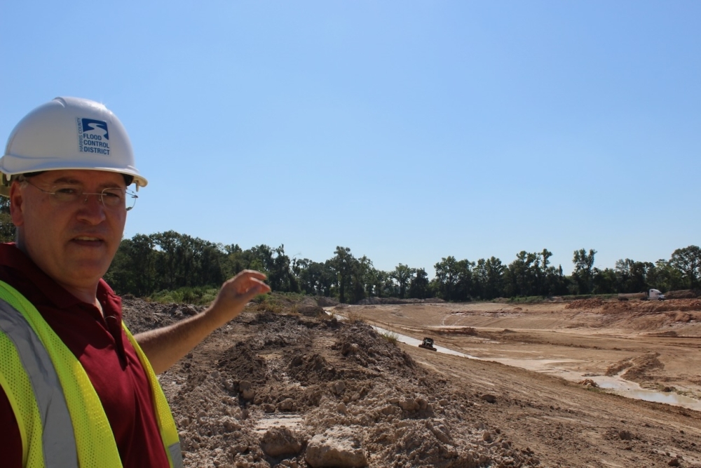 A stormwater detention basin located south of the Cypress Creek watershed in north Harris County is one project nearing completion that was identified during Harris County Flood Control's 2018 bond program approved by Harris County voters after Hurricane Harvey in 2017. (Melissa Enaje/Community Impact)