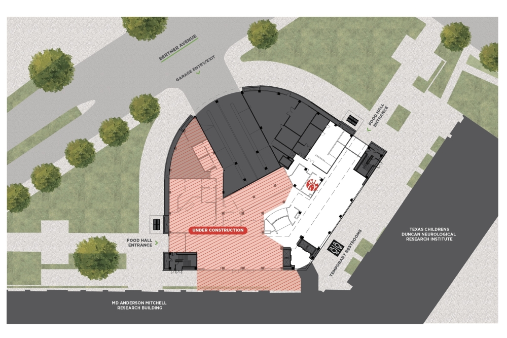 Phase 1 of The Commons includes the reconstruction of the west side of the building. (Courtesy Texas Medical Center)