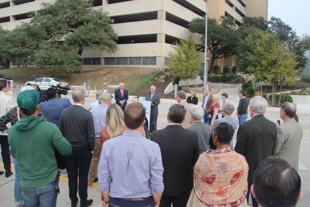 Mayor Kirk Watson spoke about Pike Powers' legacy in Austin at a Jan. 9 dedication ceremony. (Ben Thompson/Community Impact)