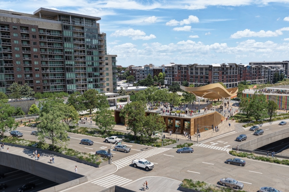 An amenity deck around 11th and 12th streets downtown is included in Austin's proposed cap and stitch initiative. (Rendering courtesy city of Austin)
